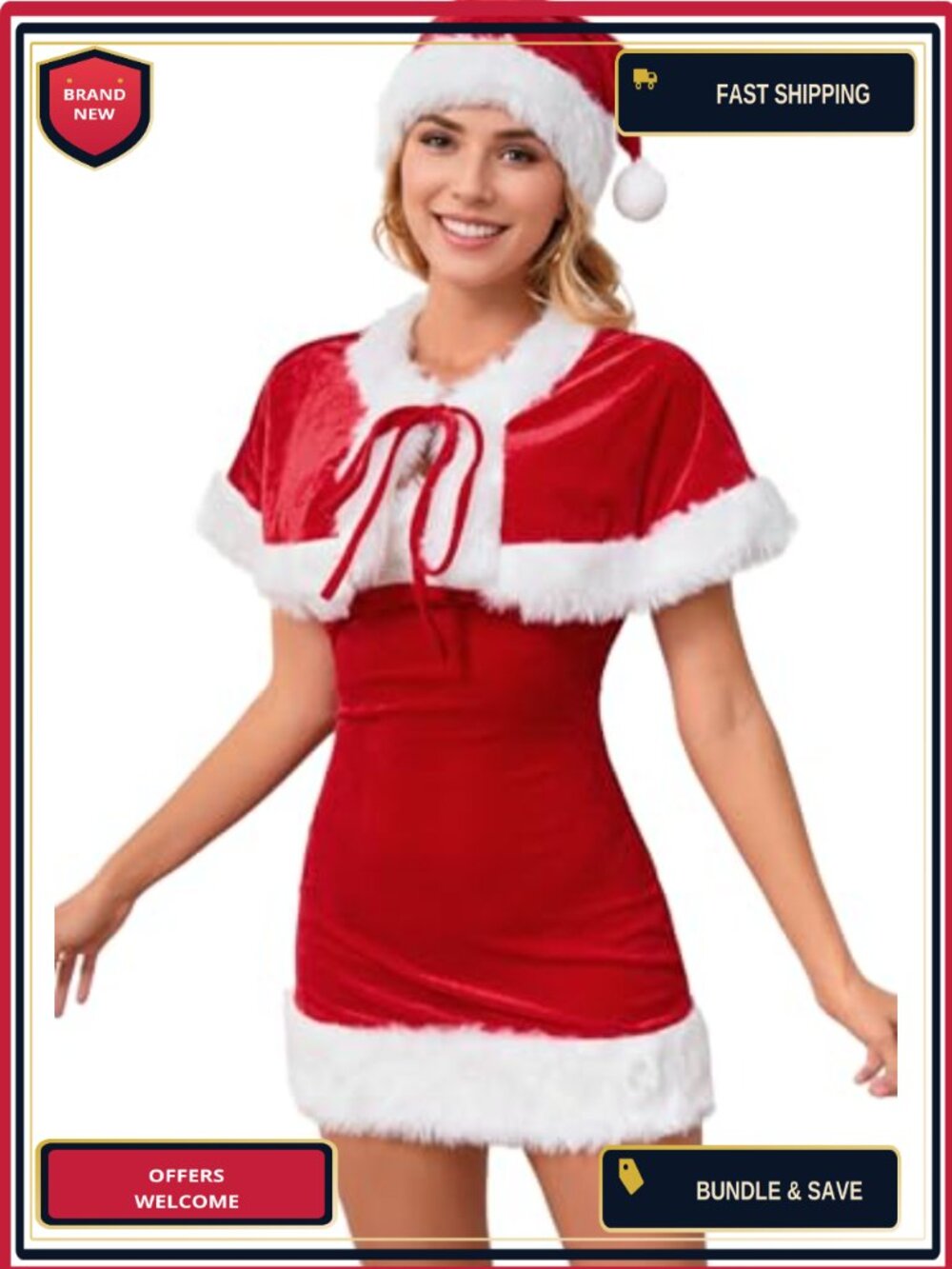 Women's Christmas Santa Costume Set with Cape and Hat